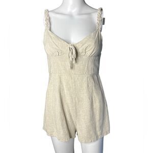 Morning Mist Linen Romper Oatmeal Khaki Size Medium